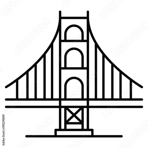 Golden Gate Bridge Icon - San Francisco Landmark Line Art Illustration - Suspension Bridge Vector Symbol