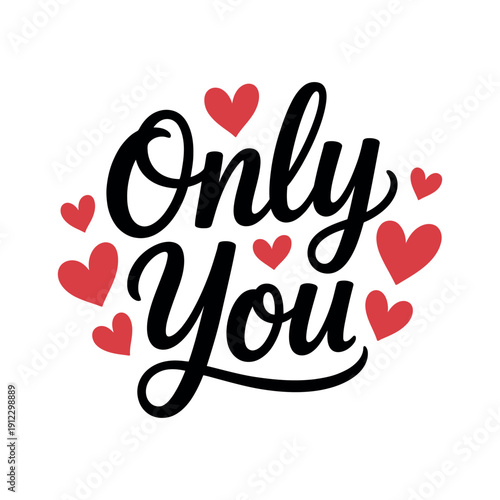 A romantic phrase with hearts on a white background