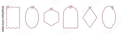 Set of Vintage Hand Drawn Gift Tag Frames with Whimsical Lines, Bows, and Ribbons. Vector Decorative Borders for Labels, Cards, and Product Packaging