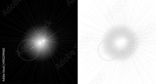 Dynamic light burst with gradient effect on black and white backgrounds