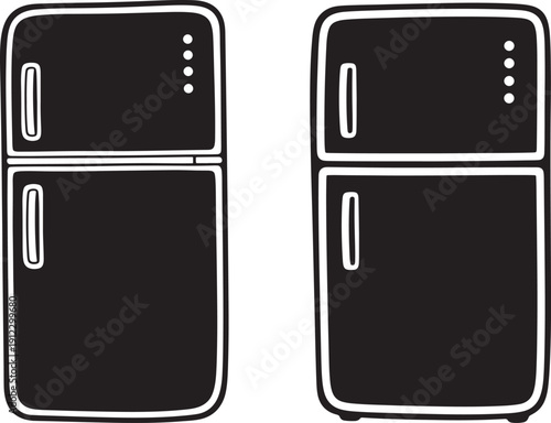 Two black refrigerators isolated on white background