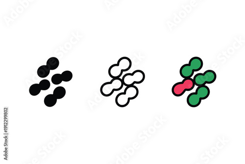 Microorganism cluster icons displayed in black, outline, and color variations.