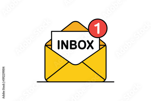 Yellow open envelope shows an inbox notification badge with the number one.