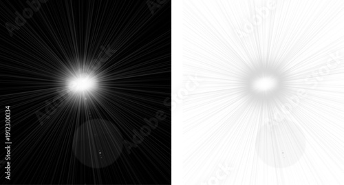 Add a touch of modern drama with this dynamic light burst design, featuring a gradient effect on both black and white backgrounds, perfect for enhancing your creative projects with a stylish and vibra