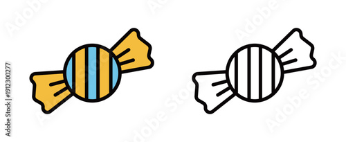 包み紙に入った可愛い飴のフラットアイコン・2種バリエーション | スイーツショップや子供向けデザインのグラフィック素材