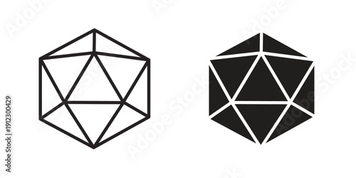 Dice d20 icon. Linear icon collection. Editable stroke. Vector illustrations