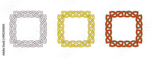 Traditional Celtic Knot Style Decorative Square Frame Border Vector Illustration Set