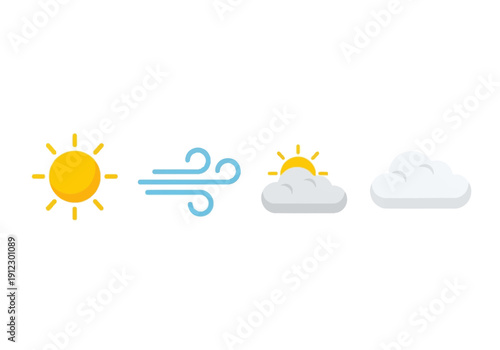Weather Forecast Icons: Sunny, Windy, Partly Cloudy, Cloudy