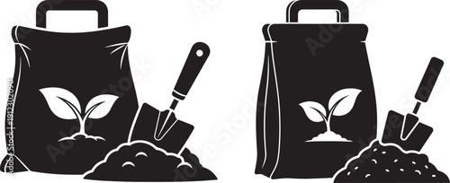 Bag of soil with shovel and plant icon