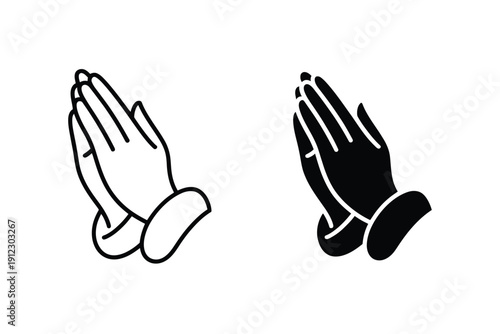 Two styles of clasped praying hands icons represent faith and solemn.