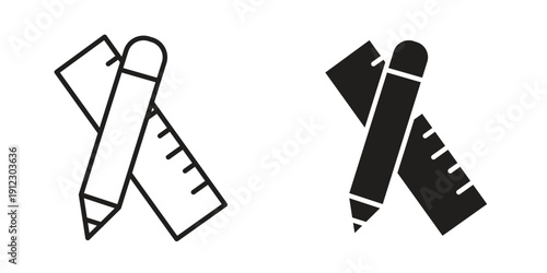 Pencil and ruler icon. Linear icon collection. Editable stroke. Vector illustrations