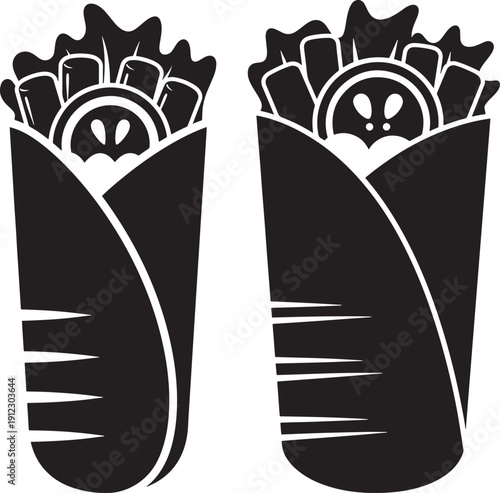Shawarma fast food wrap icon set