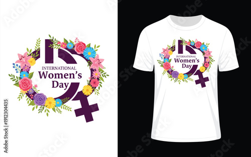 International Women's Day floral wreath with female symbol, celebrating equality and empowerment