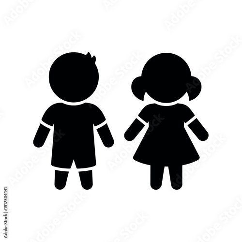 Boy and girl icon figures represent gender equality or basic restroom.