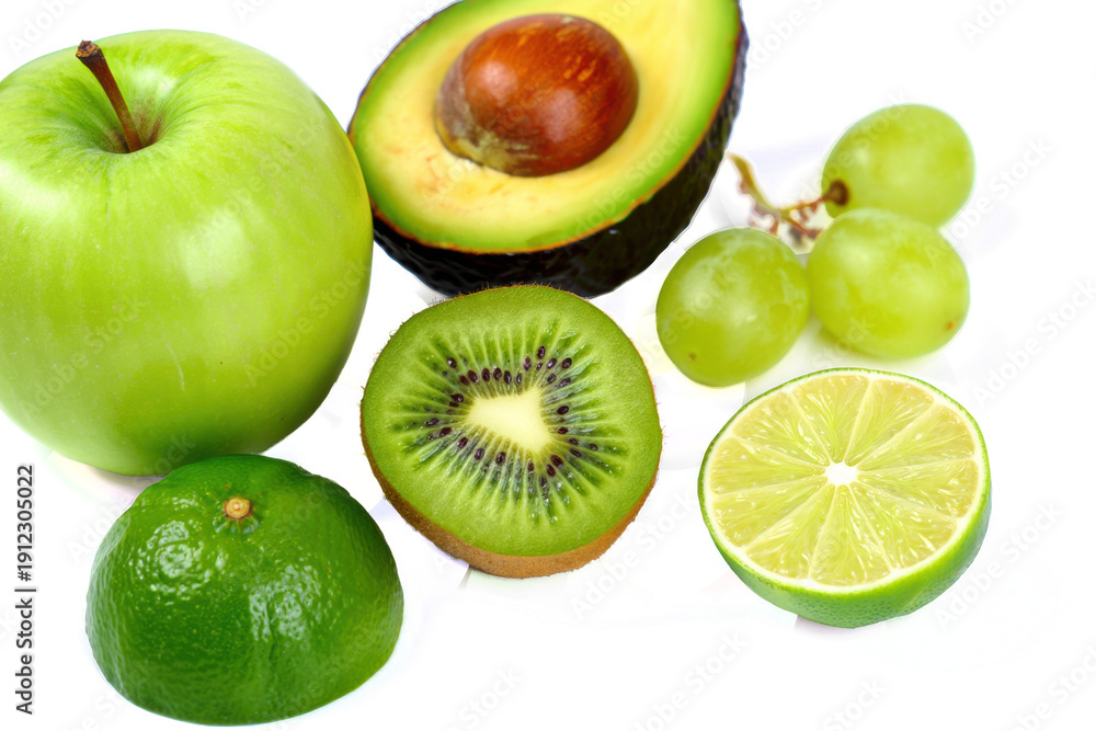Fototapeta premium Green Fresh Fruit Mix Isolated on transparent PNG Background