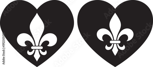 Black heart shapes with white fleur de lis