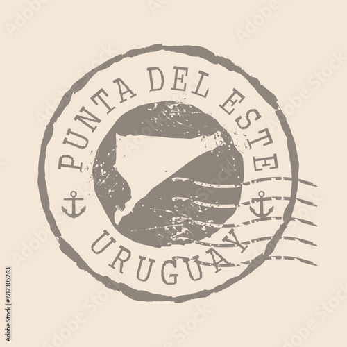 Stamp Postal of Punta del Este is city of Uruguay. Map Silhouette rubber Seal.  Design Retro Travel. Seal  Map of Punta del Este grunge  for your design.  EPS10