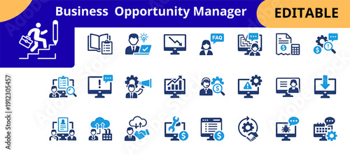 Business Opportunity Manager Editable Icon Set for Corporate Strategy