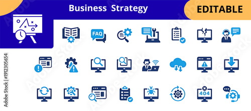 Editable Business Strategy Technology Support Icon Collection