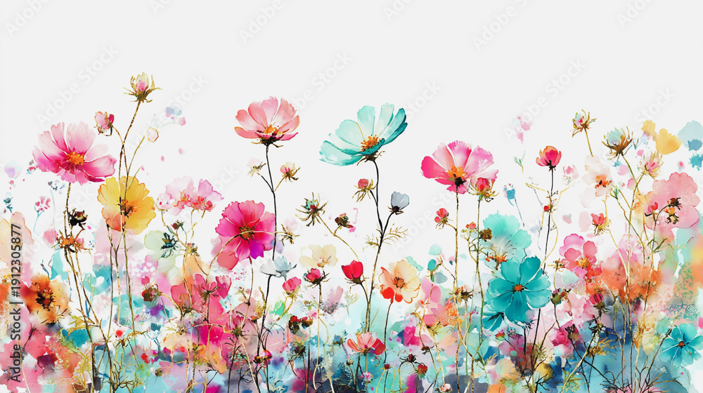 Fototapeta premium Elegant wedding invitation card background . Minimal hand painted watercolor Cosmosflowers texture template background. Design for wedding, vip cover, poster, rsvp moderncard. Valentine's Day