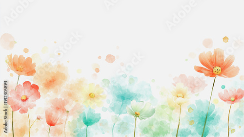 Elegant wedding invitation card background . Minimal hand painted watercolor Cosmosflowers texture template background. Design for wedding, vip cover, poster, rsvp moderncard. Valentine's Day