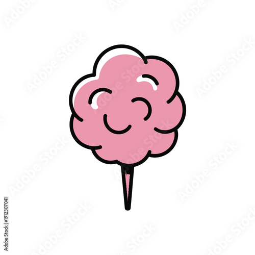 A simple illustration of a pink cotton candy cloud on a stick.