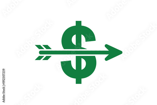 A green dollar sign pierced by an arrow on a white background