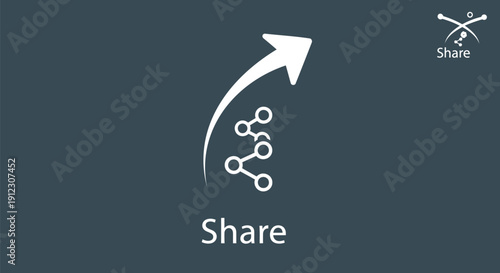 Vector share icon with molecular structure and arrow on dark background