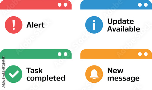 A colorful illustration of notification icons on a white background