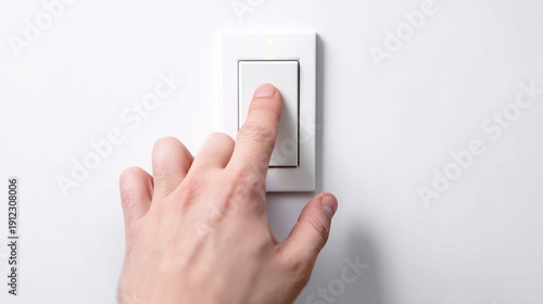 白い壁のスイッチを押す指
