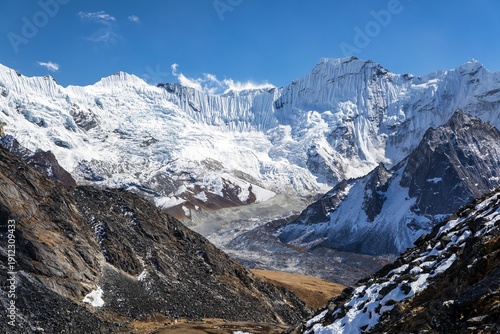 Mountain with ice glacial seracs ice serac