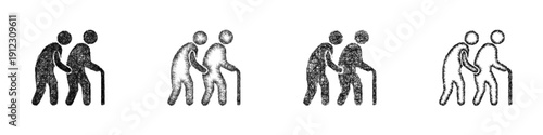 Sketch elderly care icon design set