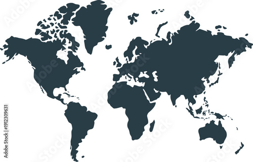 A dark blue map of the world on a white background