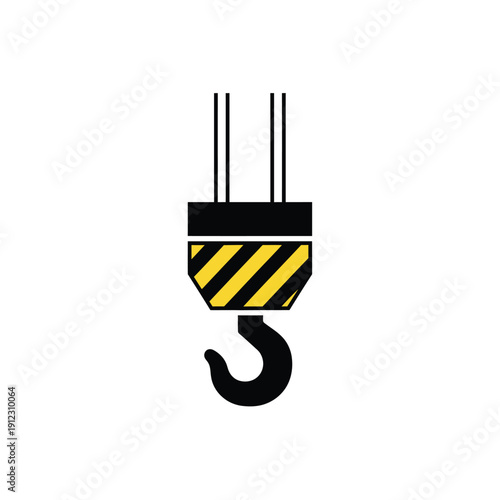 Industrial crane hook with safety stripes, heavy lifting equipment attachment