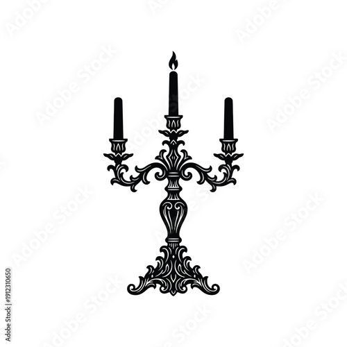 Ornate candelabra with three lit candles in vintage style for elegant decor
