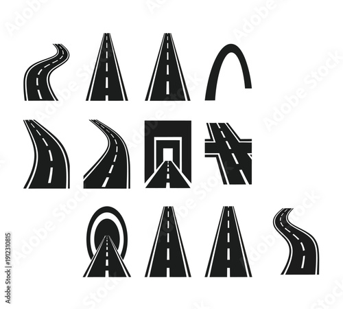 Collection of various roadway and highway lane configurations