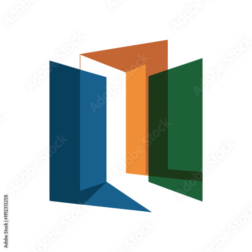 A colorful abstract geometric shape with multiple rectangular planes