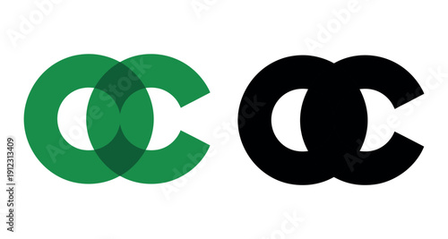 A stylized logo featuring interconnected circular shapes in green and black colors on a white background