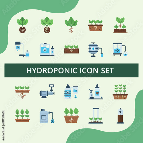 Hydroponic Icon Set Illustrations for Agriculture.