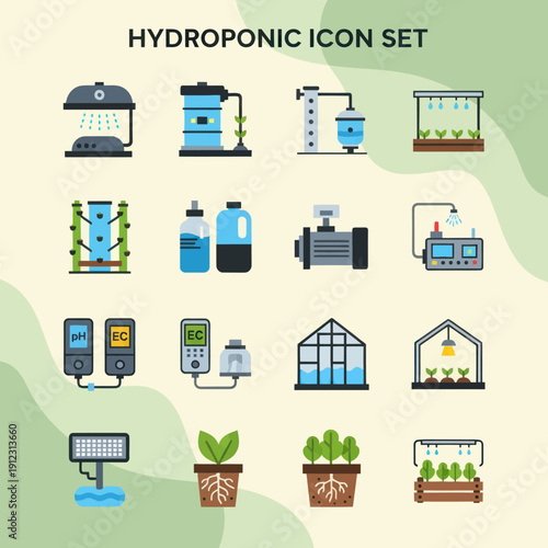 Hydroponic System Icons Collection Graphic Elements.