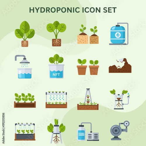 Hydroponic System Icons and Illustrations Collection.