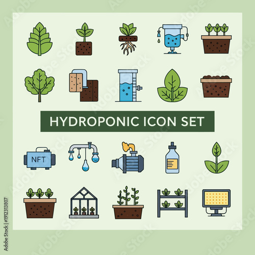 Hydroponic Icons Set for Modern Agriculture.