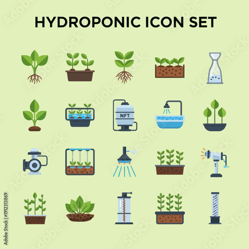 Hydroponic System Icons Set for Agriculture.