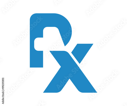A blue Rx logo on a white background, symbolizing pharmacy and medical prescriptions