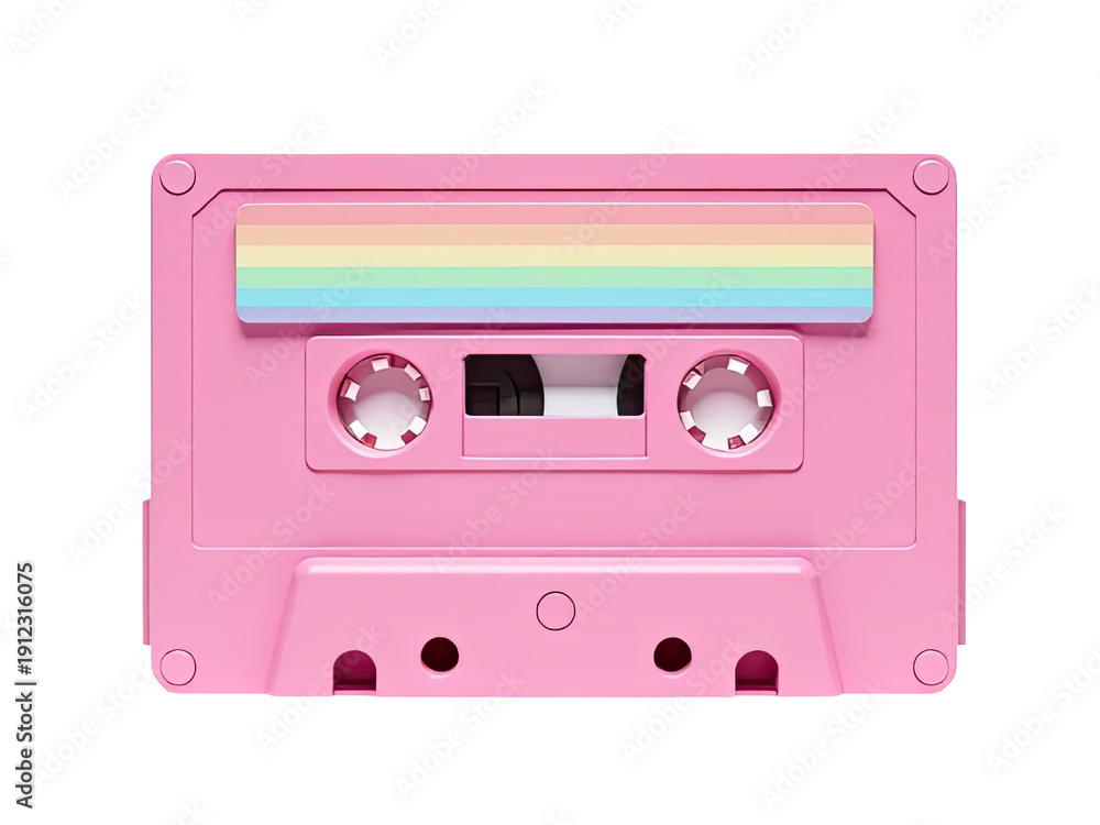 Fototapeta premium A close-up view of a pink cassette tape on a white background, ideal for use in nostalgic or retro-themed designs