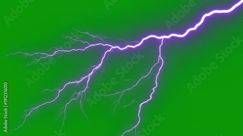 Purple Lightning Bolt on Green Screen – Electric Energy and VFX Concept in 4K
