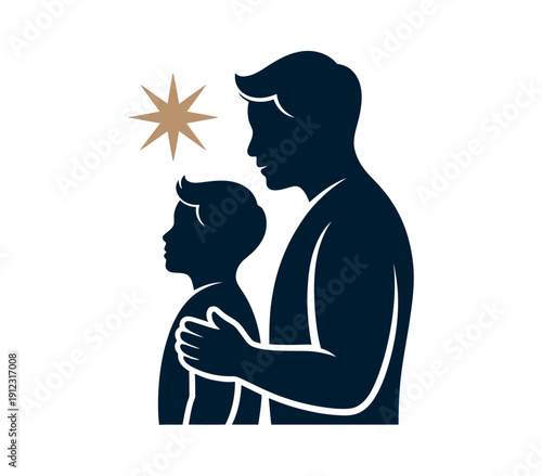 A father and son looking up at a star together in a heartwarming moment of family bonding and Christmas magic