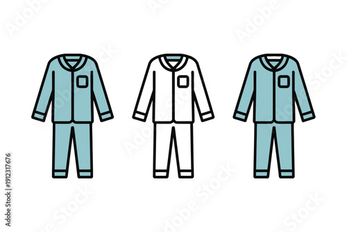 Comfortable pajamas icon set symbolizes relaxing sleepwear for home.