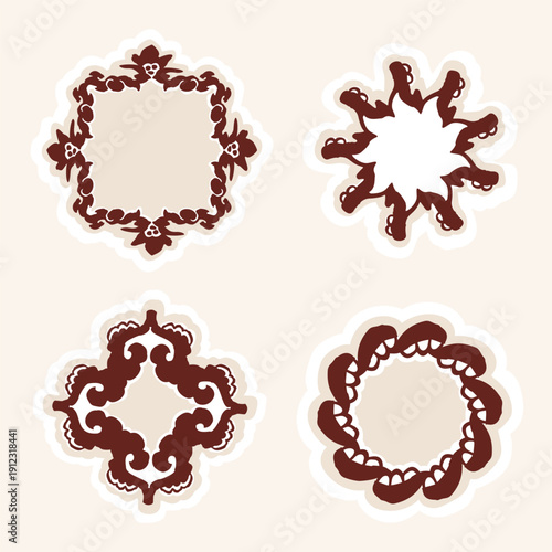 Hand drawn floral leaf accent flourish illustration motif. Ethnic block print style botanical flower shape. Isolated flat vector editable. Decorative boho style creative modern quirky design element