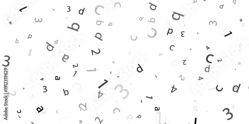 Black letter pattern on white background. Vector illustration for education design. Seamless pattern letters random flying. Alphabet book concept for grammar school. Letter wallpaper